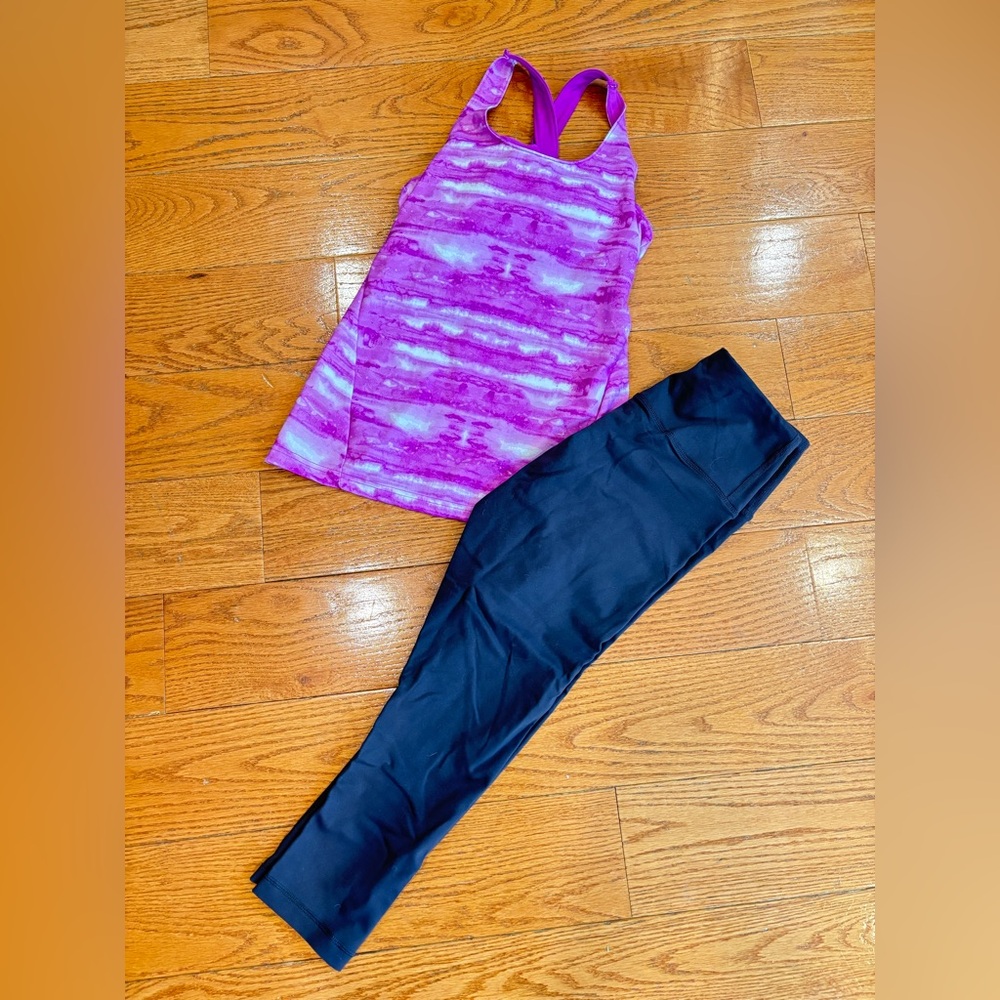 🔥 Activewear Set Small Leggings + Purple Tank Marble Athleisure Gym Outfit